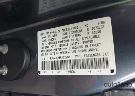 2006 Acura Tl z USA, uszkodzony, nr VIN 19UUA66256A022851